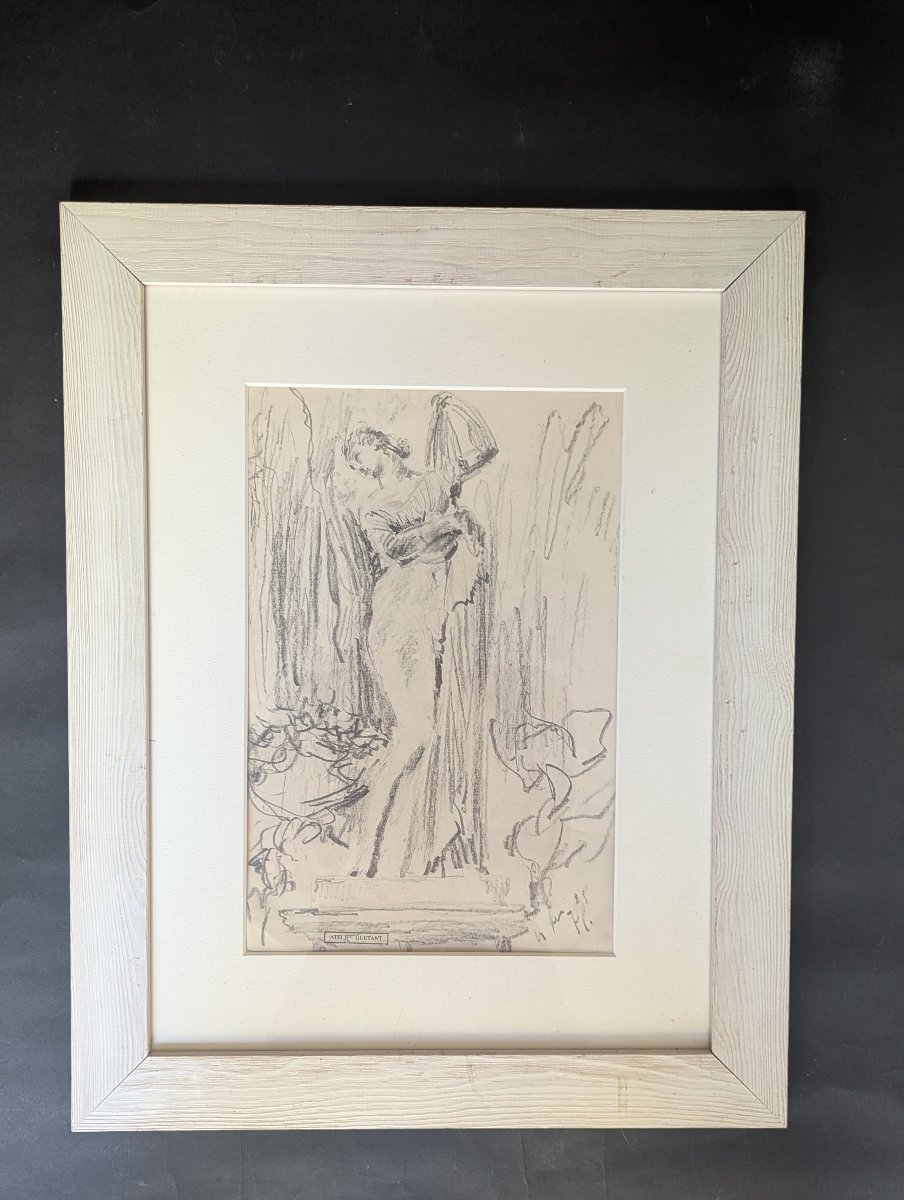 Gustave Guétant Etude de femme dessin encadré sous verre-photo-4