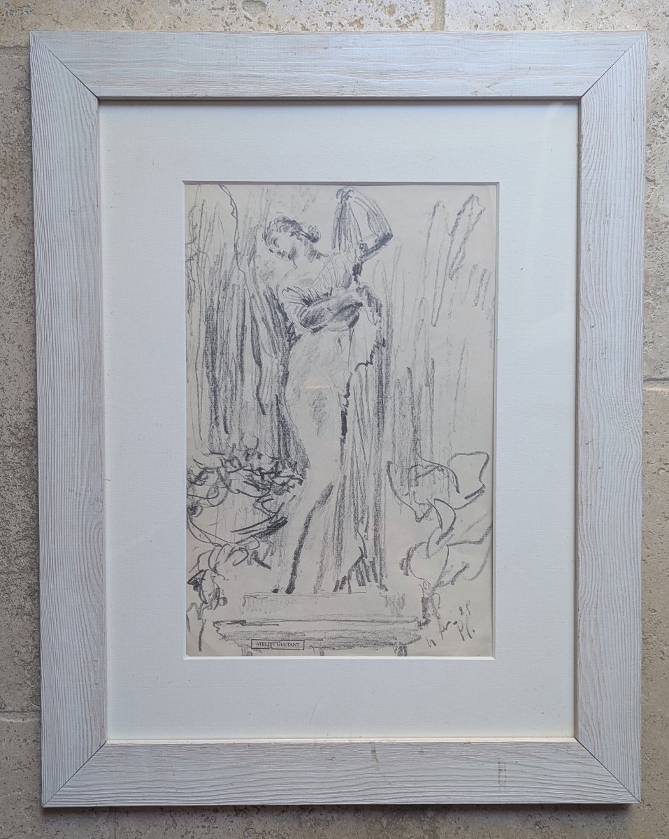Gustave Guétant Etude de femme dessin encadré sous verre-photo-6