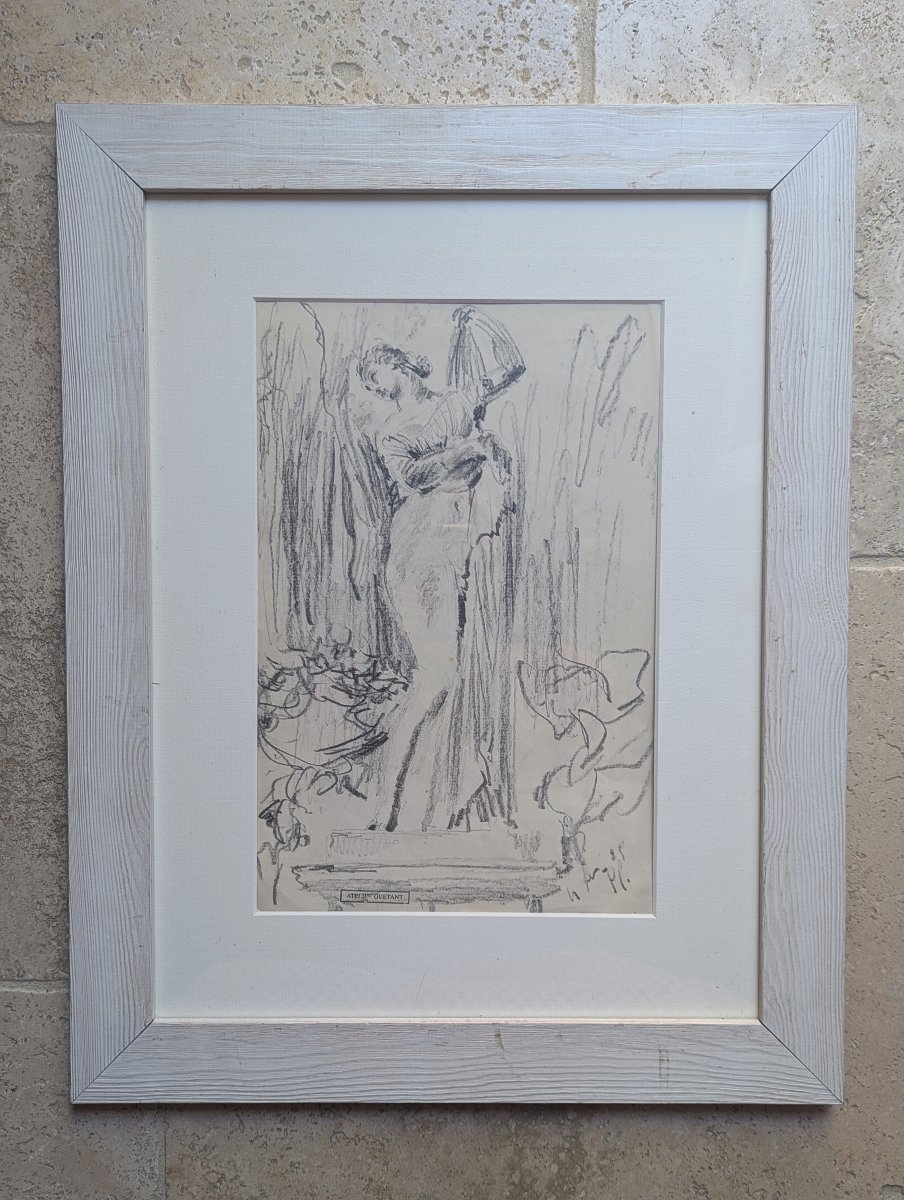 Gustave Guétant Etude de femme dessin encadré sous verre-photo-8