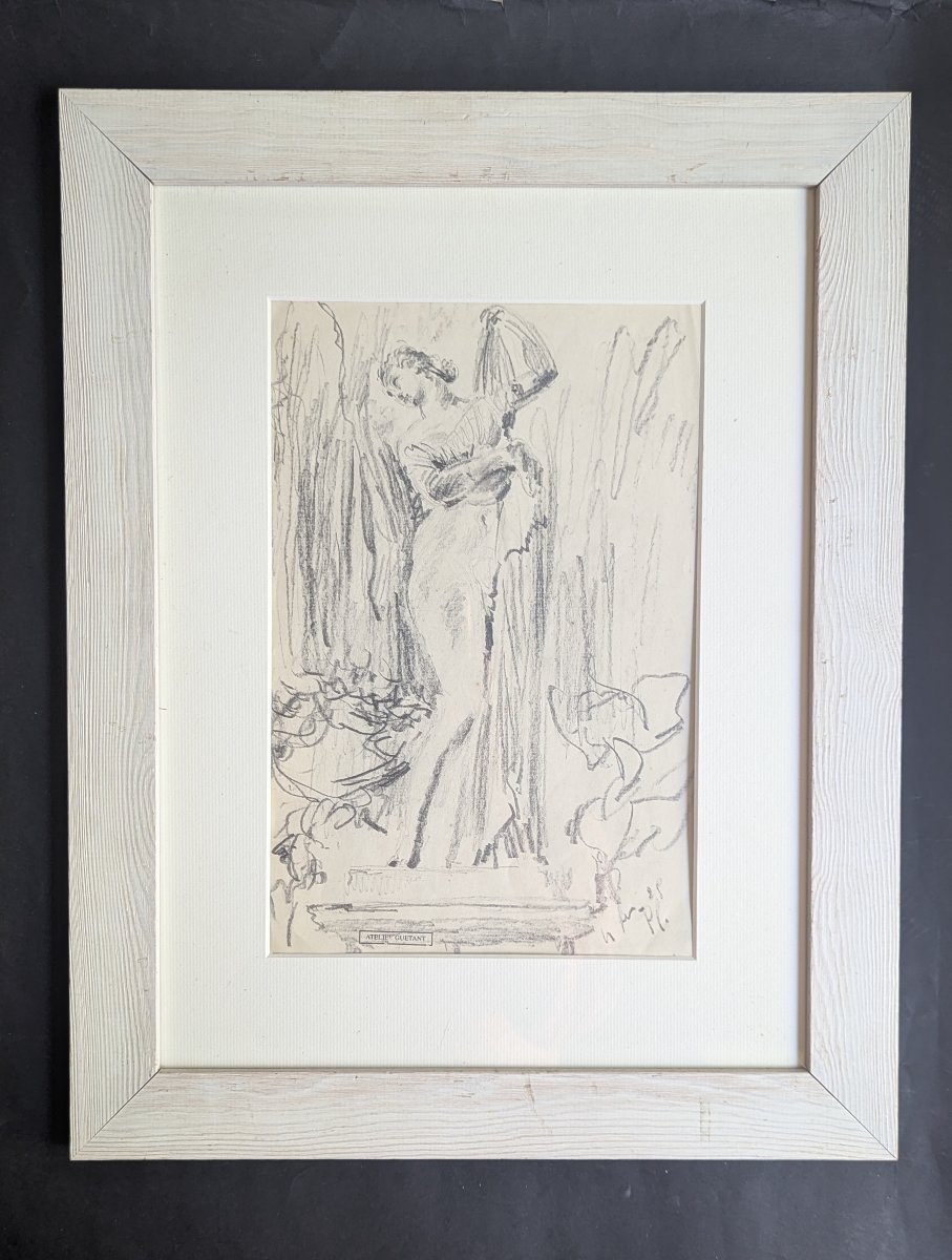 Gustave Guétant Etude de femme dessin encadré sous verre