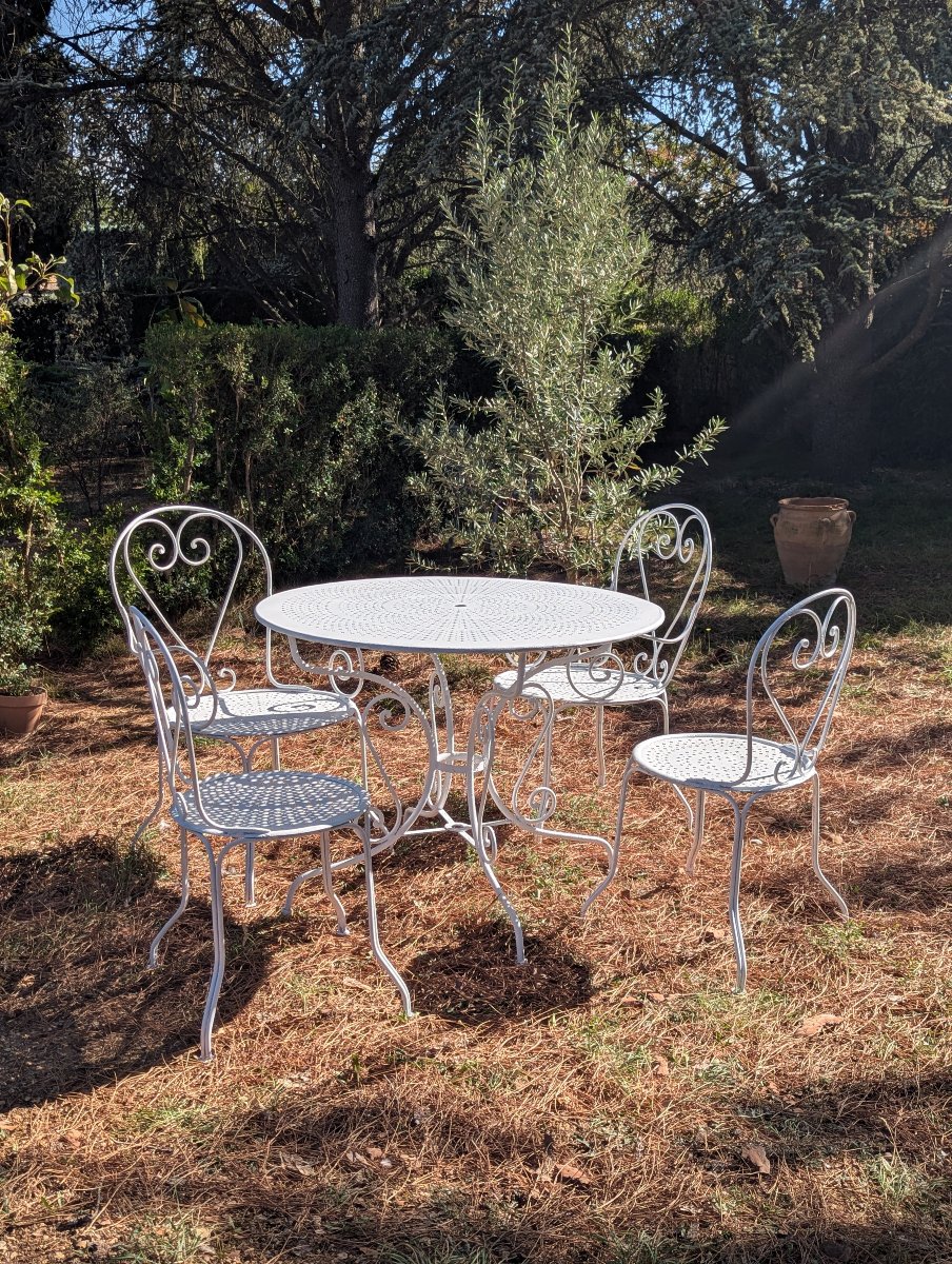Iron Patio Set: One Table, Two Armchairs, Two Chairs -photo-6