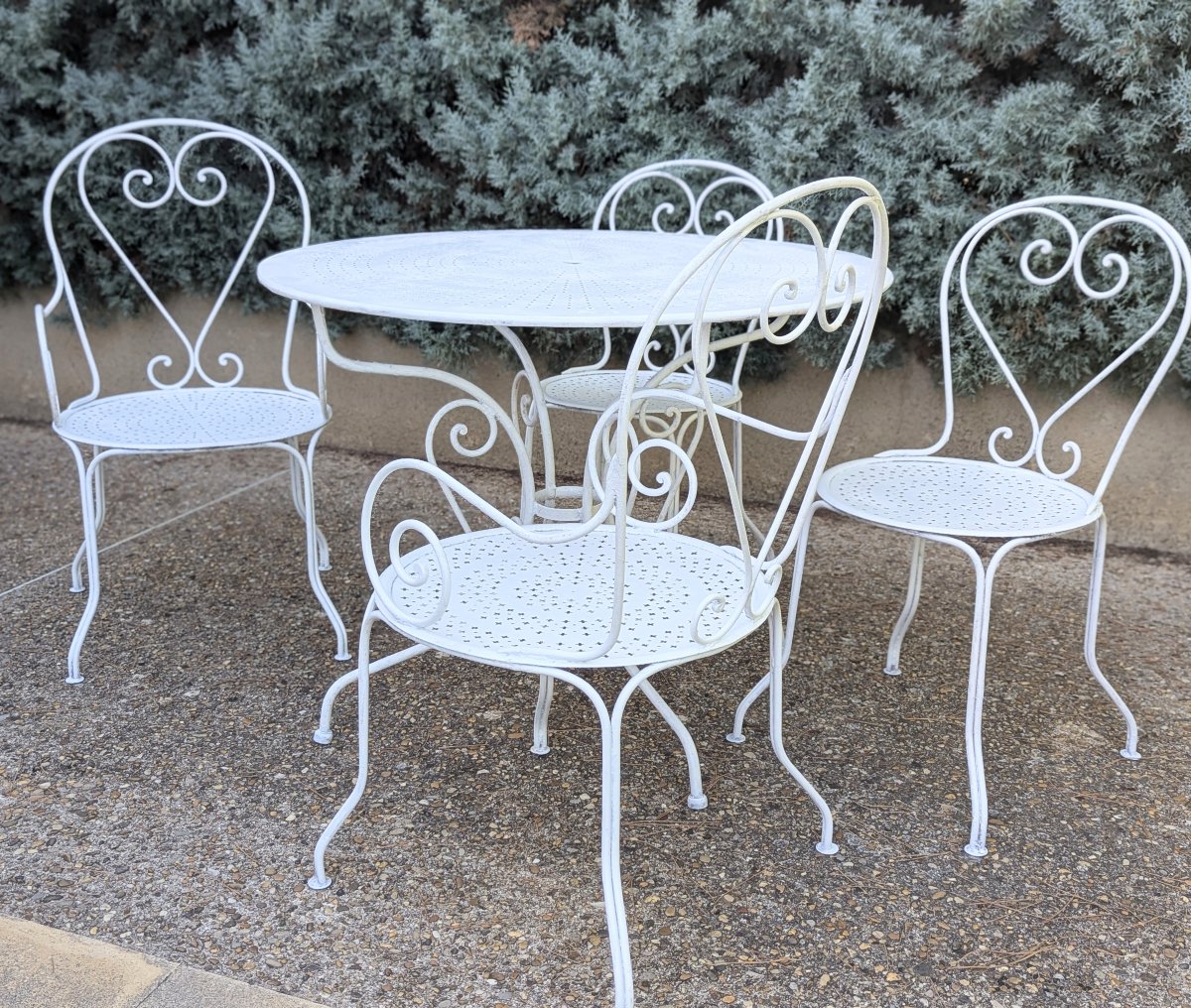 Iron Patio Set: One Table, Two Armchairs, Two Chairs -photo-8