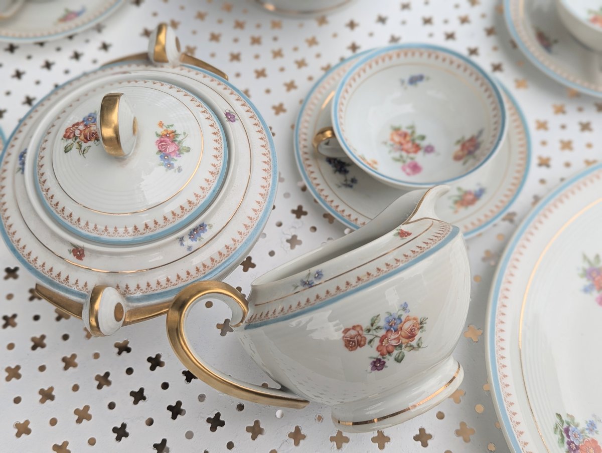 Large Tea Set (40 Pieces) By Giraud &amp;amp; Brousseau, Limoges, France-photo-2