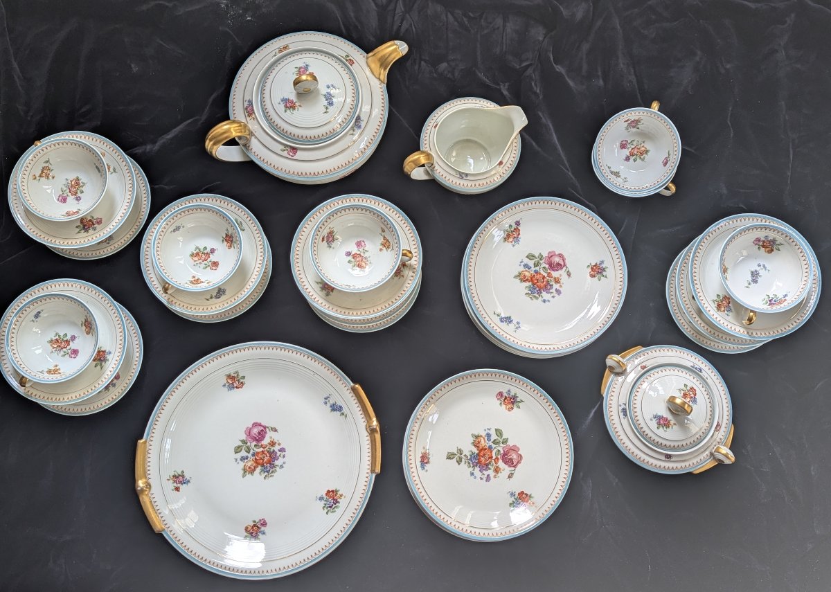 Large Tea Set (40 Pieces) By Giraud &amp;amp; Brousseau, Limoges, France-photo-3