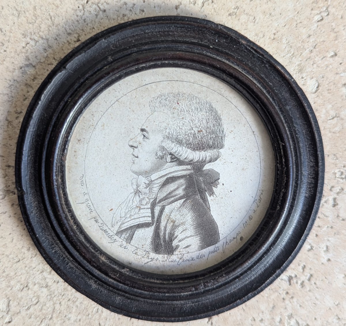 Physionotrace Miniature Portrait In Profile, Framed Under Glass, By Edme Quenedey Of Les Riceys 