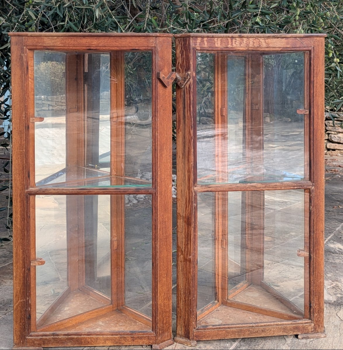 Two Antique Corner Counter Display Cases