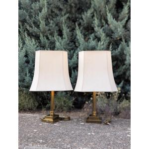 Pair Of Brass Column Lamps 