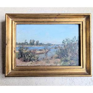 Cosne-cours-sur-loire Painting, Oil On Panel, Framed, Attributed To Charles Bousquet 