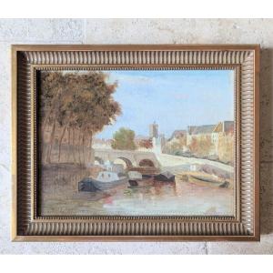 Estienne ( Henry d' ) Paris Quais de Seine Peinture signée, encadrée