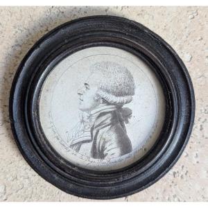 Physionotrace Miniature Portrait In Profile, Framed Under Glass, By Edme Quenedey Of Les Riceys 