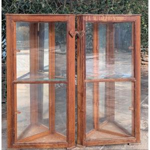 Two Antique Corner Counter Display Cases