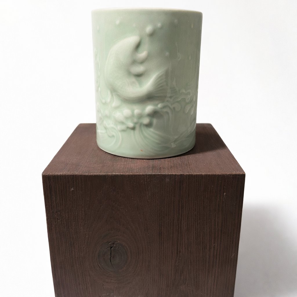 Vase rouleau aux carpes -Céladon--photo-1