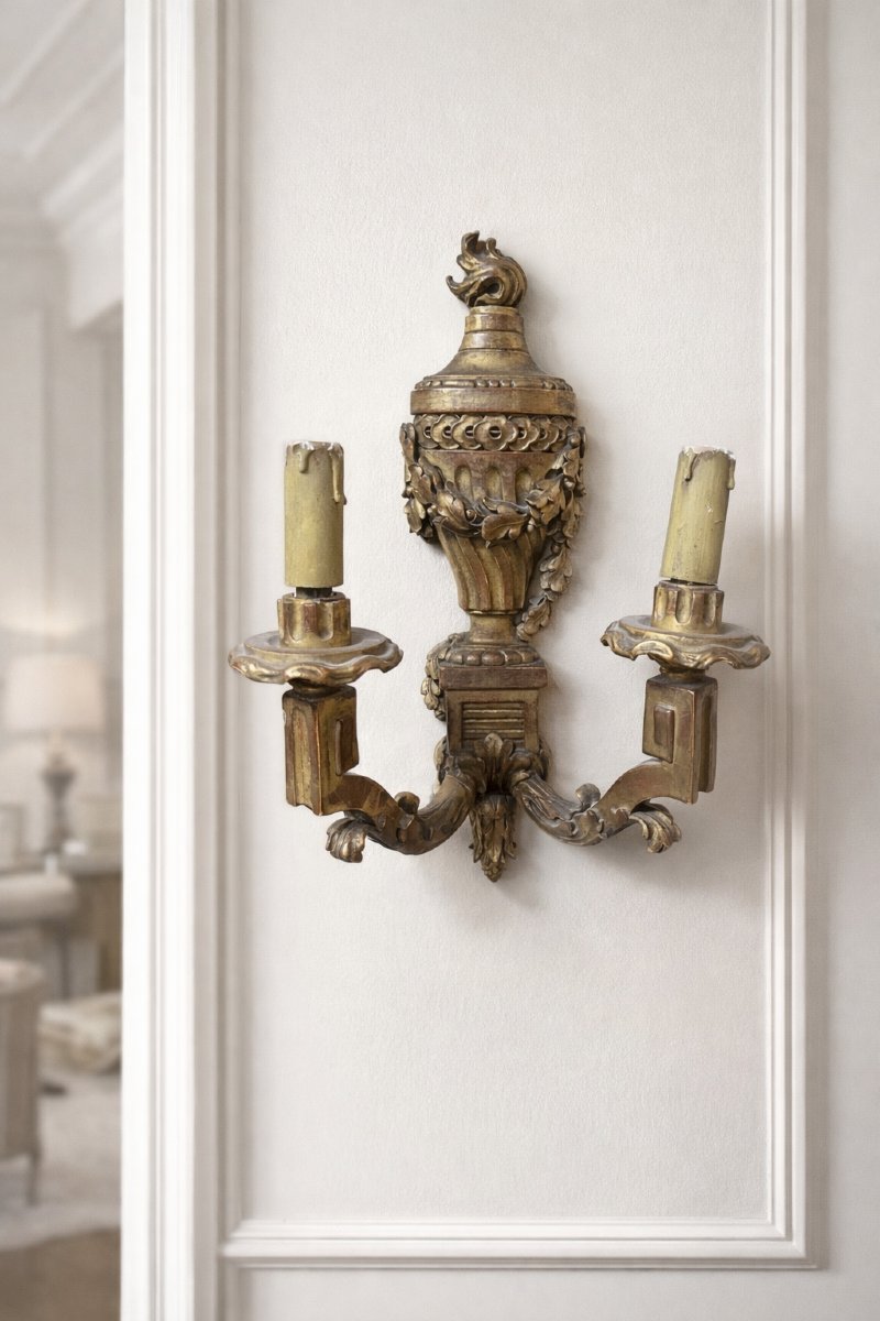 paire d appliques en bois doré de style louis 16-photo-2