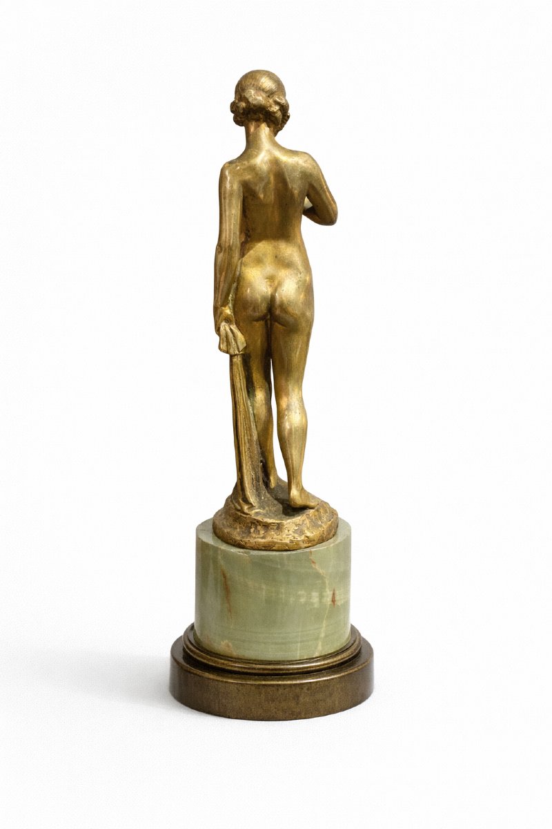 Joe Descomps (1869-1950) – Art Deco Bronze Female Nude On An Onyx Base-photo-7