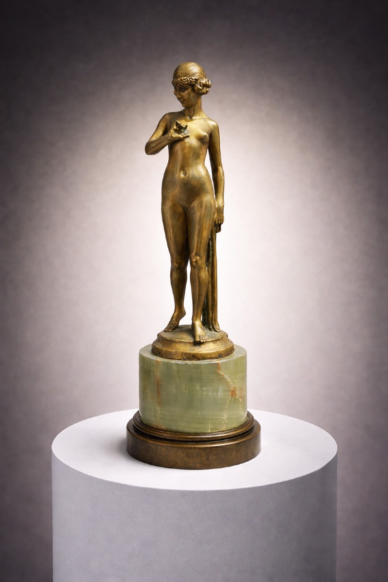 Joe Descomps (1869-1950) – Art Deco Bronze Female Nude On An Onyx Base-photo-8
