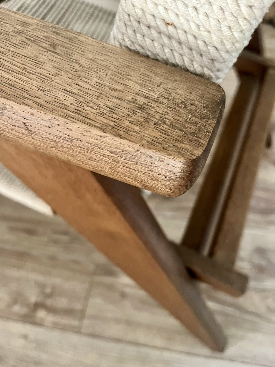 Scandinavian Armchair In Solid Wood And Rope – 1950s-photo-2