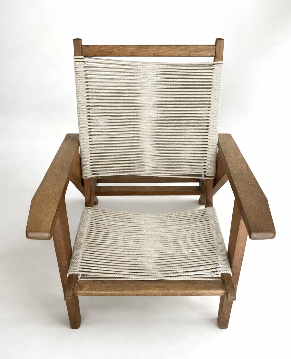 Scandinavian Armchair In Solid Wood And Rope – 1950s-photo-3