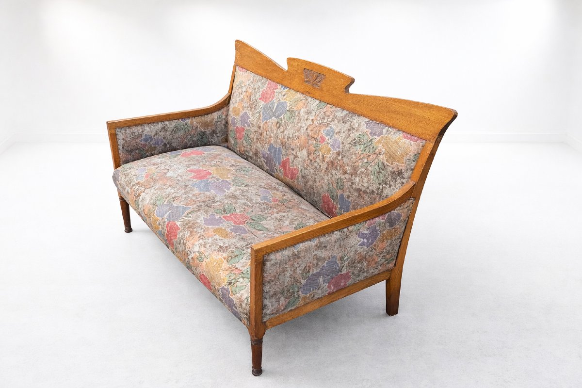 banquette deux places Art Nouveau en chêne – Travail belge dans le goût de Serrurier-Bovy-photo-2