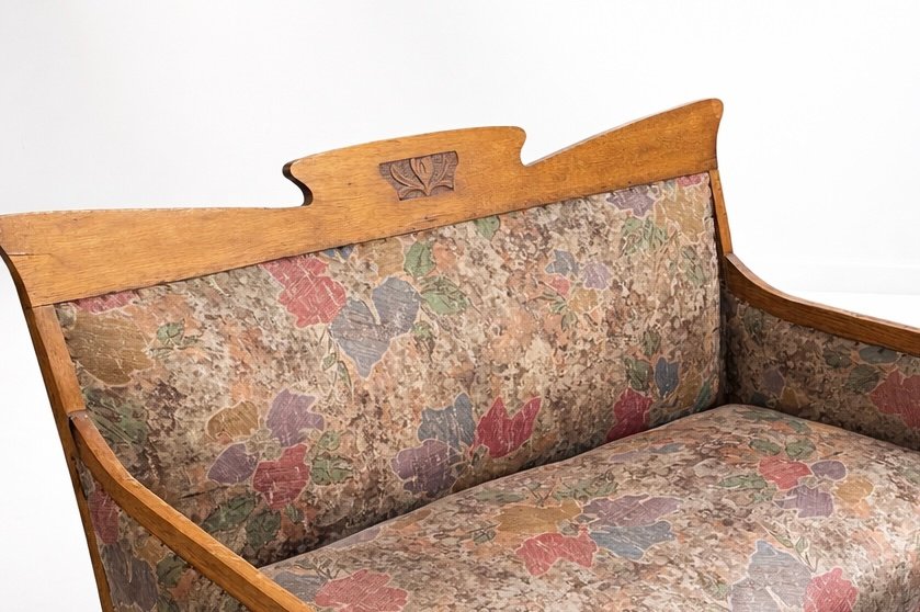 banquette deux places Art Nouveau en chêne – Travail belge dans le goût de Serrurier-Bovy-photo-3