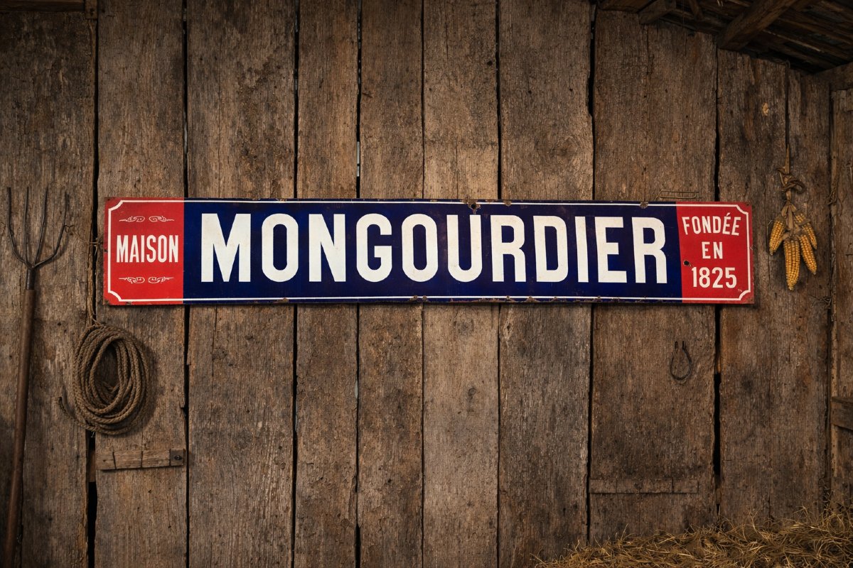 Large Enamel Advertising Sign "maison Mongourdier – Founded In 1825" – 3 Meters-photo-2