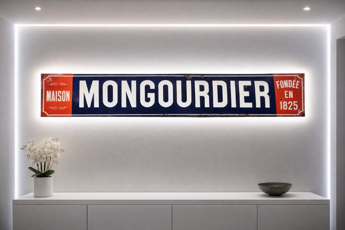Large Enamel Advertising Sign "maison Mongourdier – Founded In 1825" – 3 Meters-photo-3