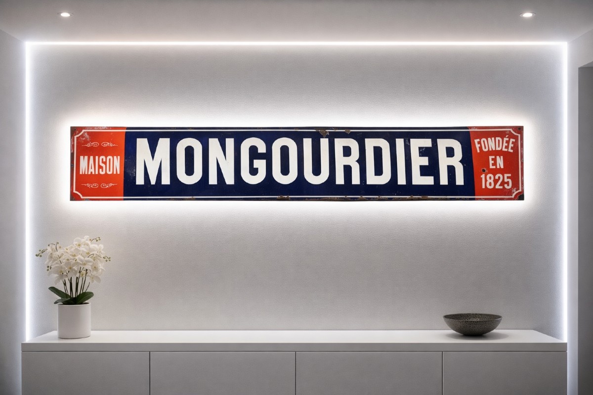 Large Enamel Advertising Sign "maison Mongourdier – Founded In 1825" – 3 Meters-photo-4