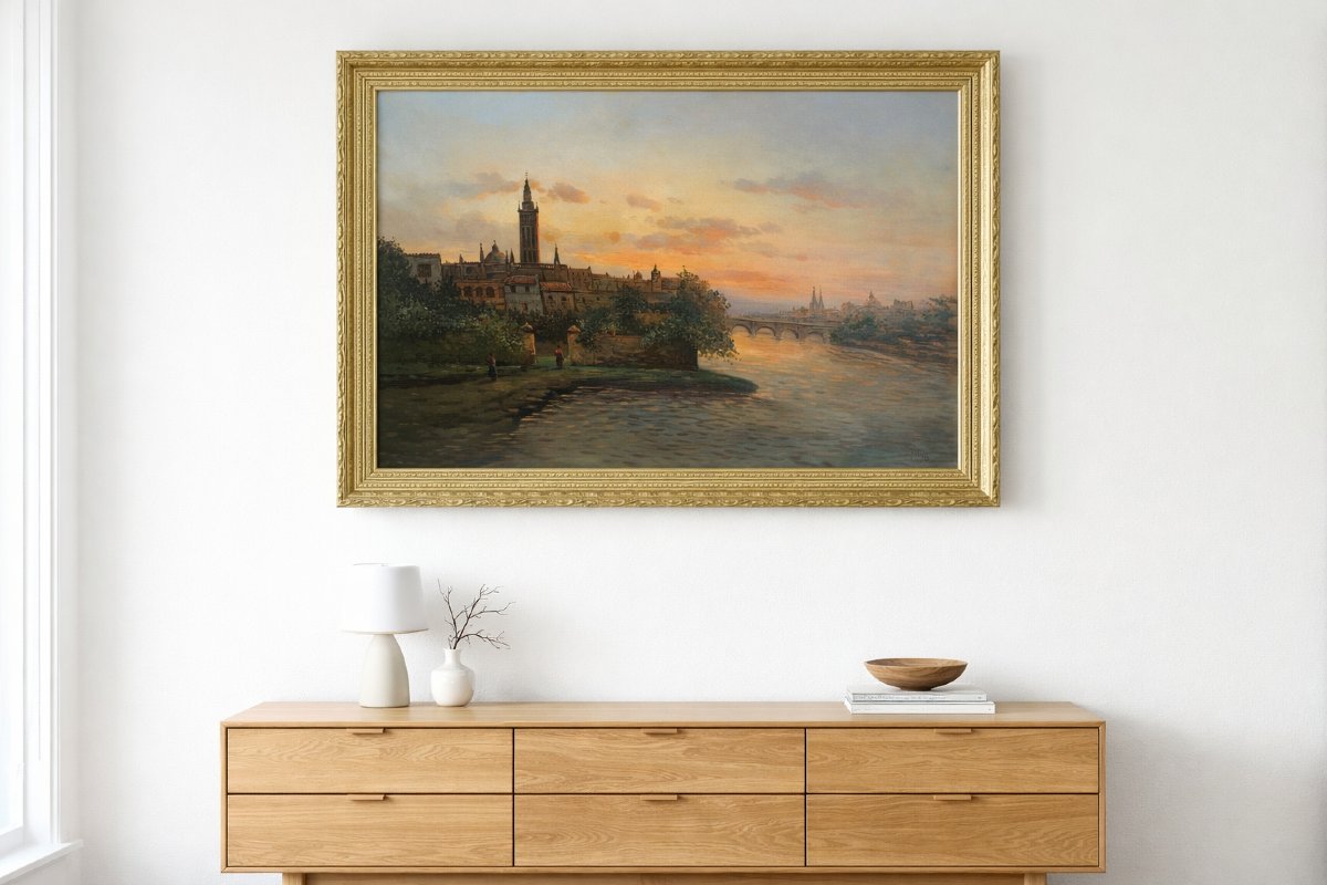 Grand View Of Florence At Sunset – Oil On Canvas, Signed – Early 20th Century-photo-2