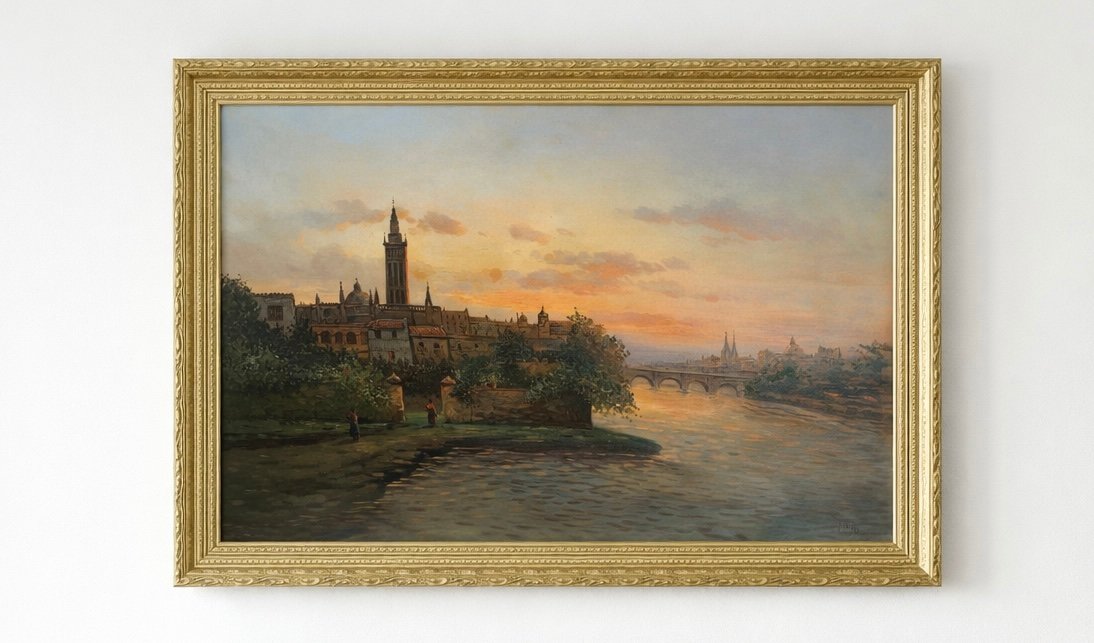 Grand View Of Florence At Sunset – Oil On Canvas, Signed – Early 20th Century-photo-4