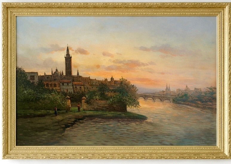 Grand View Of Florence At Sunset – Oil On Canvas, Signed – Early 20th Century