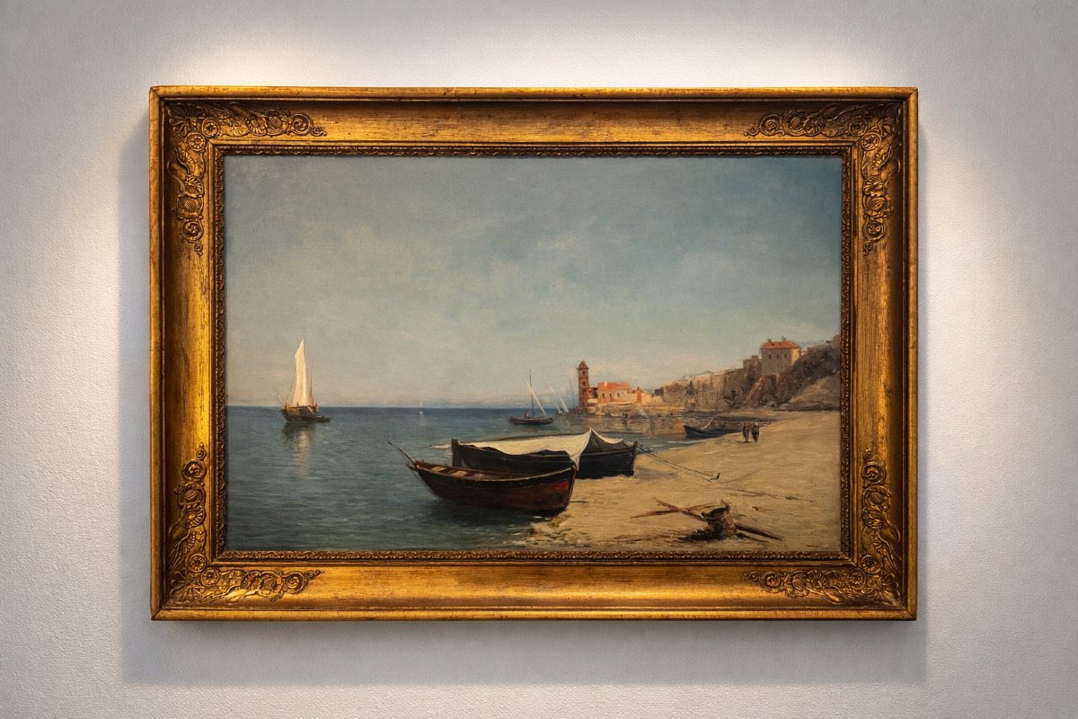 Mediterranean View – Probably Collioure – Fishing Boats On The Shore-photo-2