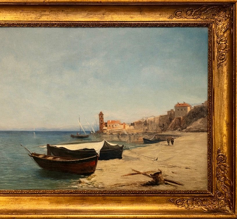 Mediterranean View – Probably Collioure – Fishing Boats On The Shore-photo-3