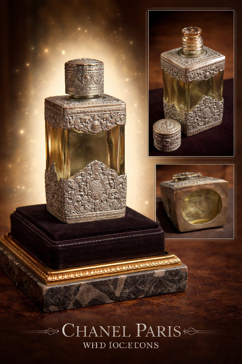 Art Deco Silver-plated Metal Handbag Bottle, Maison Chanel – Paris 1925-photo-2