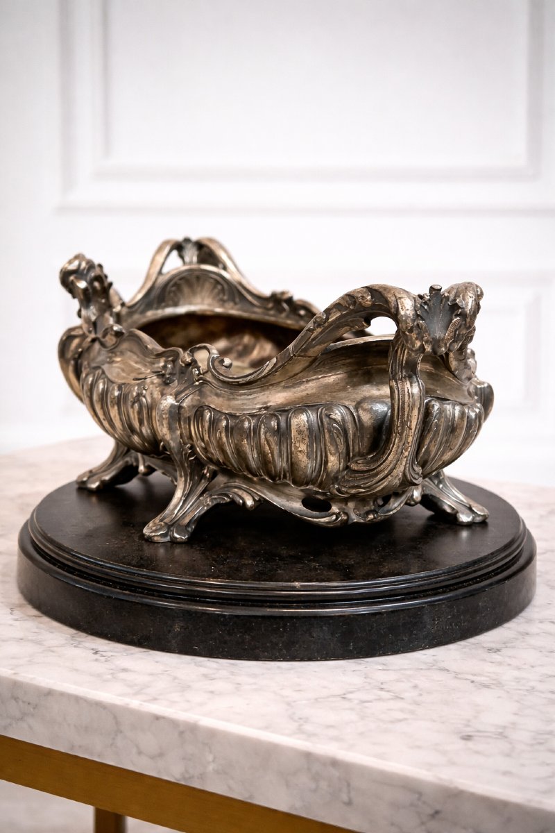centre de table en bronze argenté signée Victor Saglier,-photo-2
