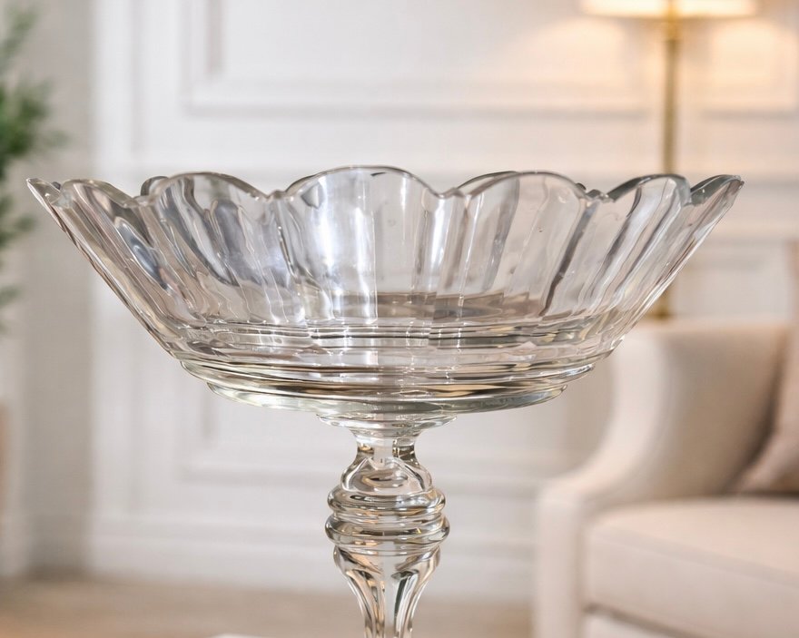 Cut Crystal Stemmed Bowl, French Work From The 19th Century-photo-2