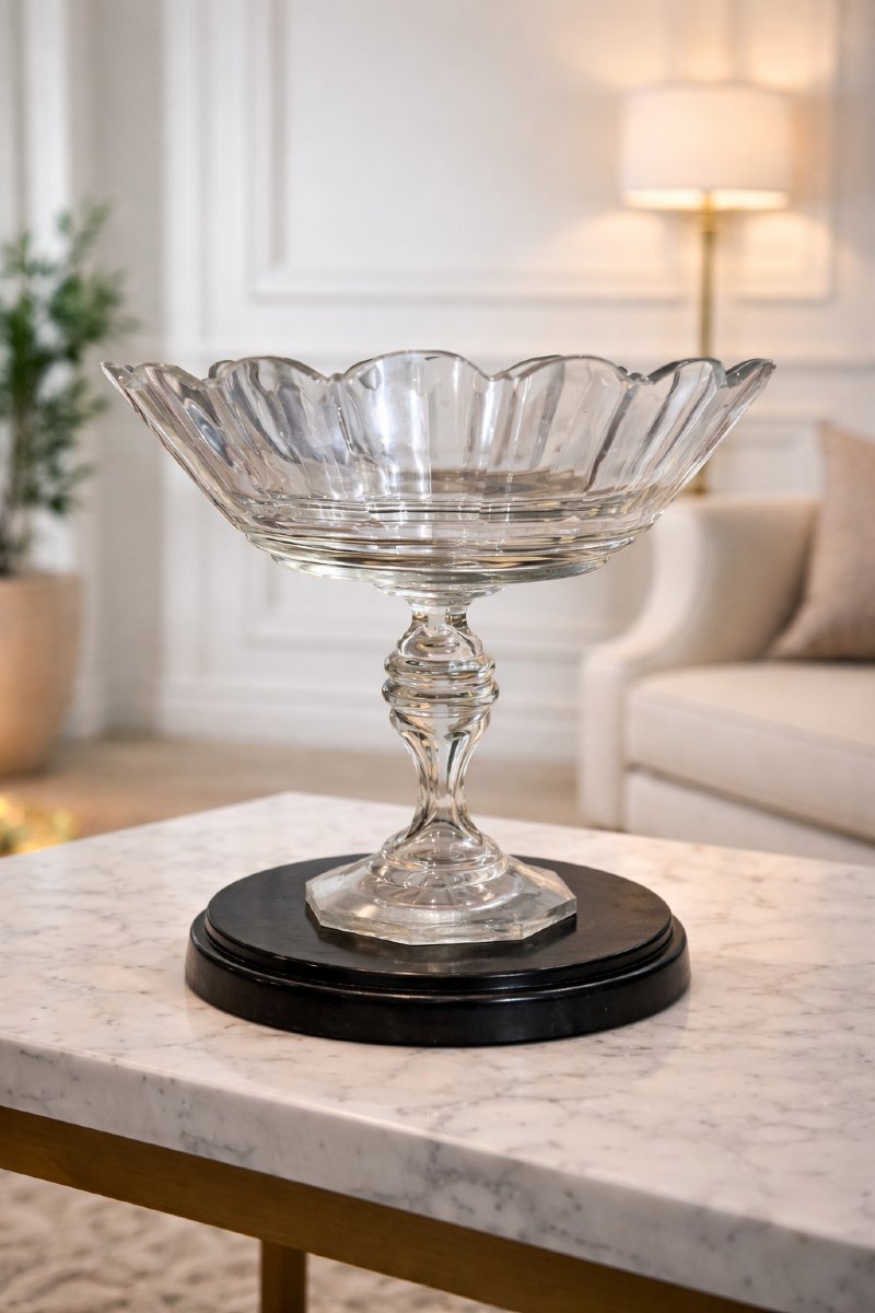 Cut Crystal Stemmed Bowl, French Work From The 19th Century-photo-3