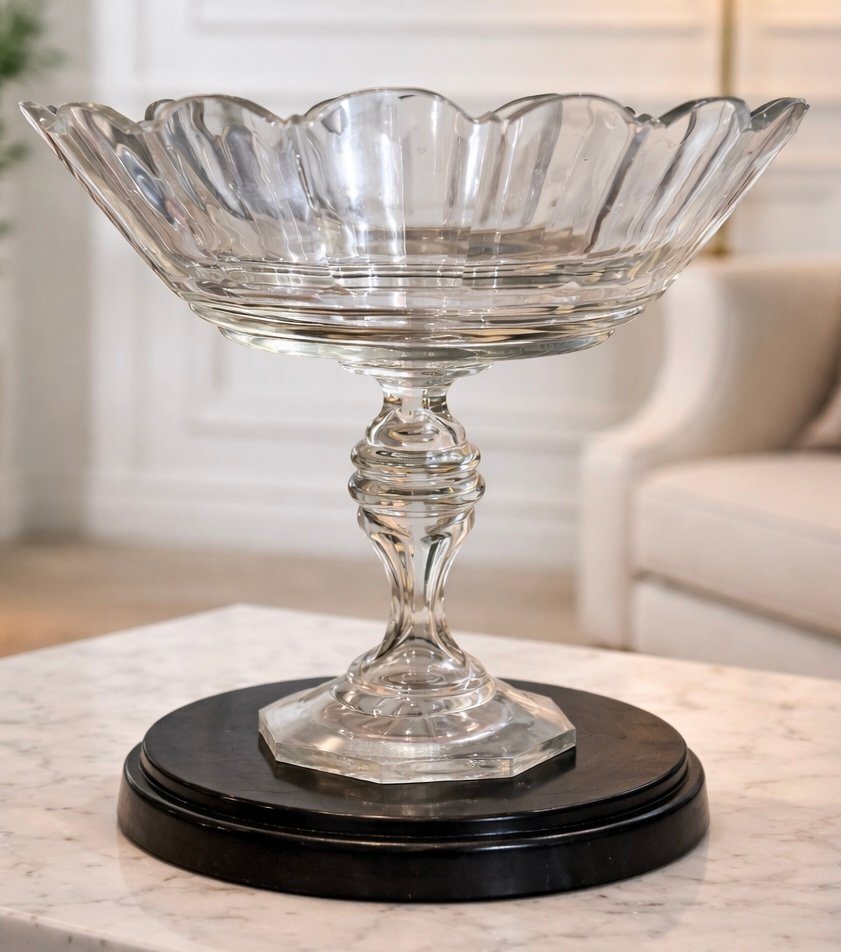 Cut Crystal Stemmed Bowl, French Work From The 19th Century-photo-4