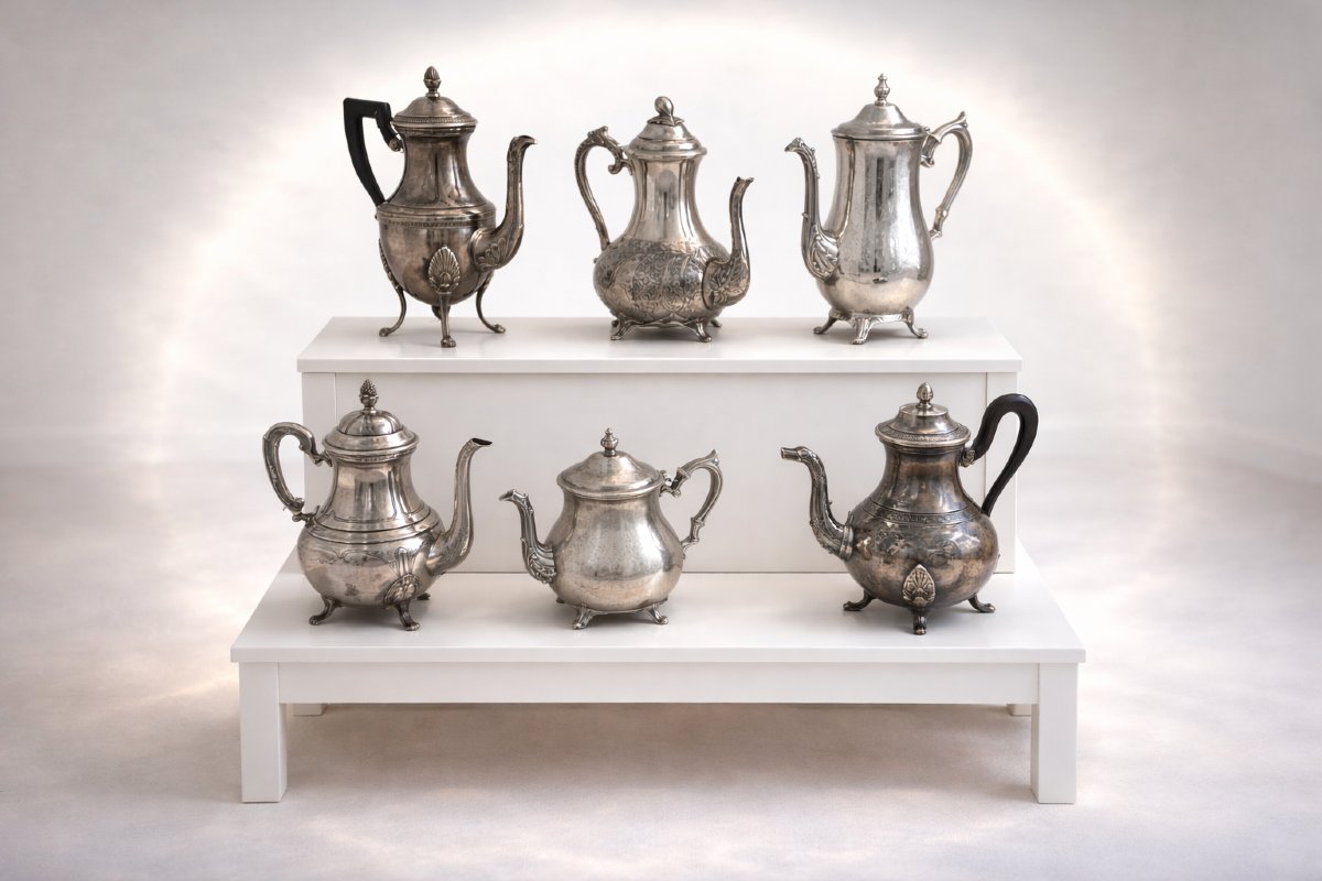 Set Of Six Silver-plated Metal Teapots – From The First Empire To The Late 19th Century-photo-2