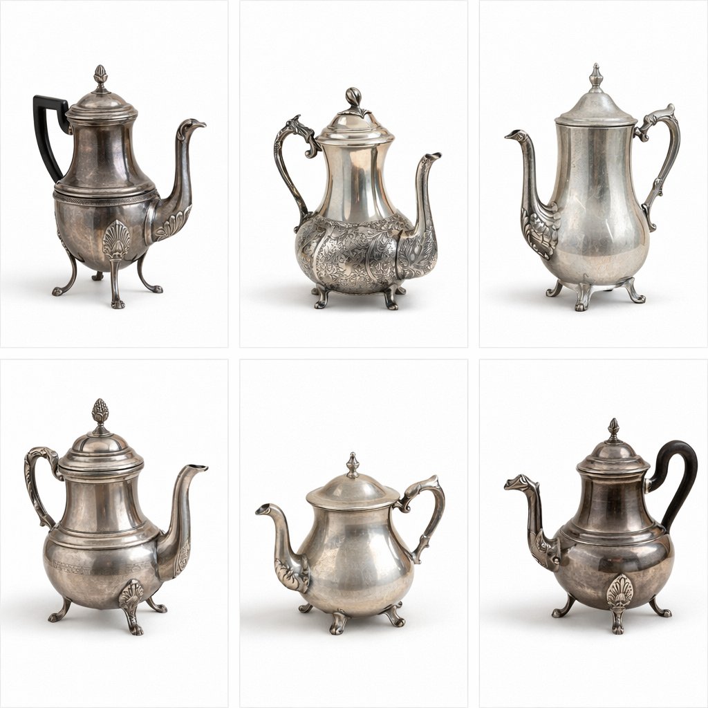 Set Of Six Silver-plated Metal Teapots – From The First Empire To The Late 19th Century-photo-3