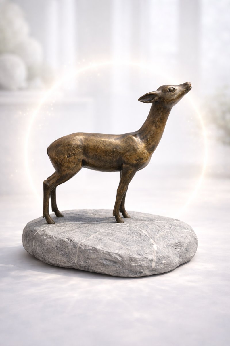 Charles Reussner (XXe siècle) Biche stylisée – Bronze à patine médaille, sur socle en pierre-photo-4