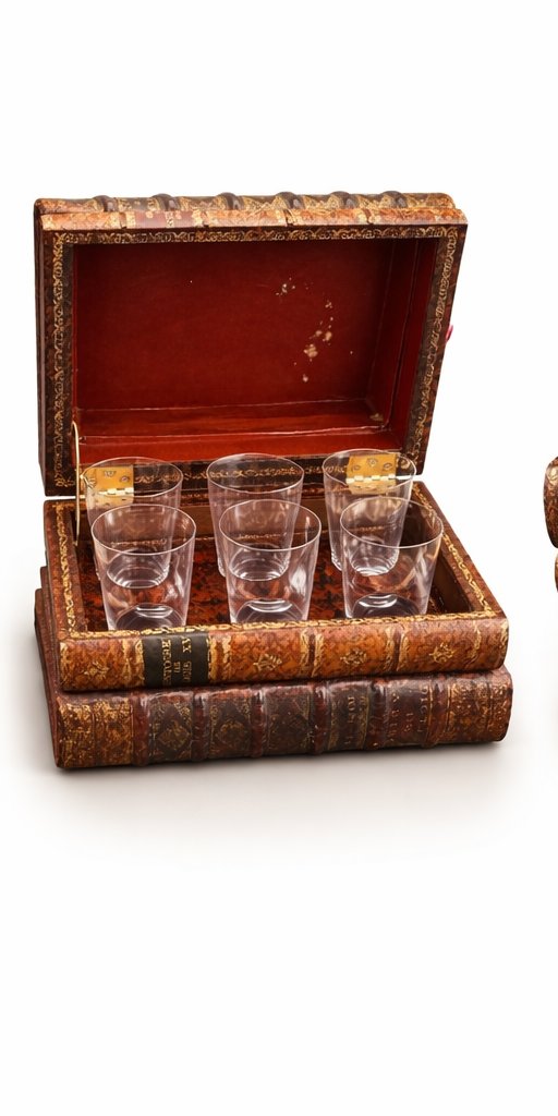 Cave à liqueur en trompe-l’œil en forme de livres – verres en cristal Baccarat-photo-4