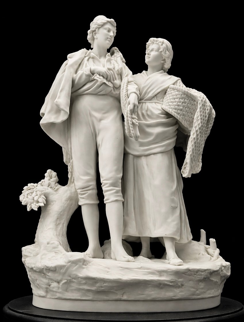 Groupe en biscuit – scène galante pastorale-photo-3