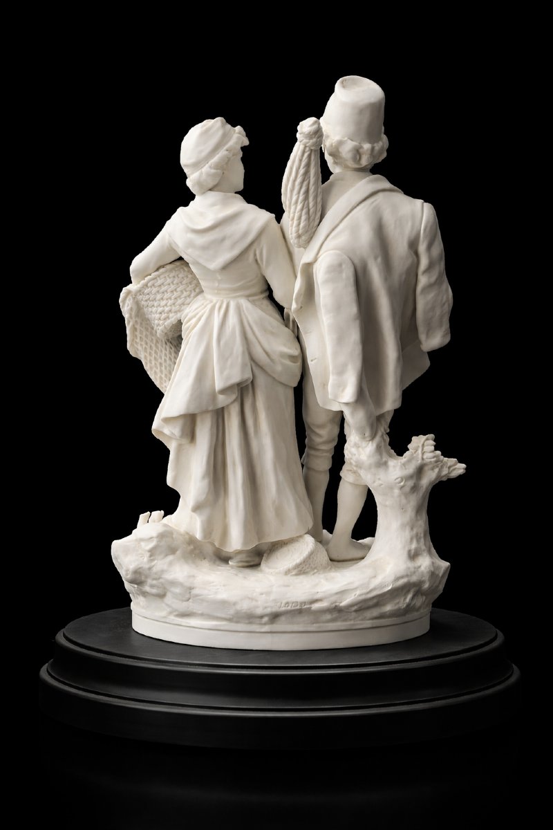 Groupe en biscuit – scène galante pastorale-photo-2