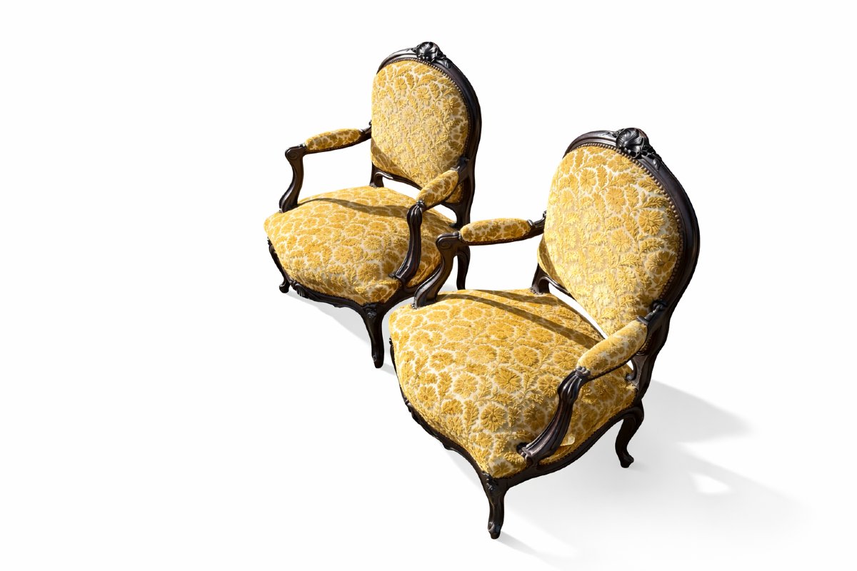 Paire de fauteuils à la Reine en palissandre de Rio massif – Époque Napoléon III –-photo-2