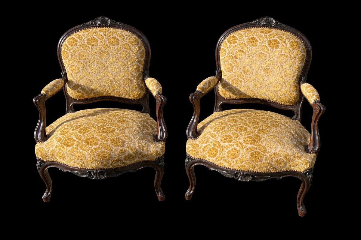 Paire de fauteuils à la Reine en palissandre de Rio massif – Époque Napoléon III –-photo-4