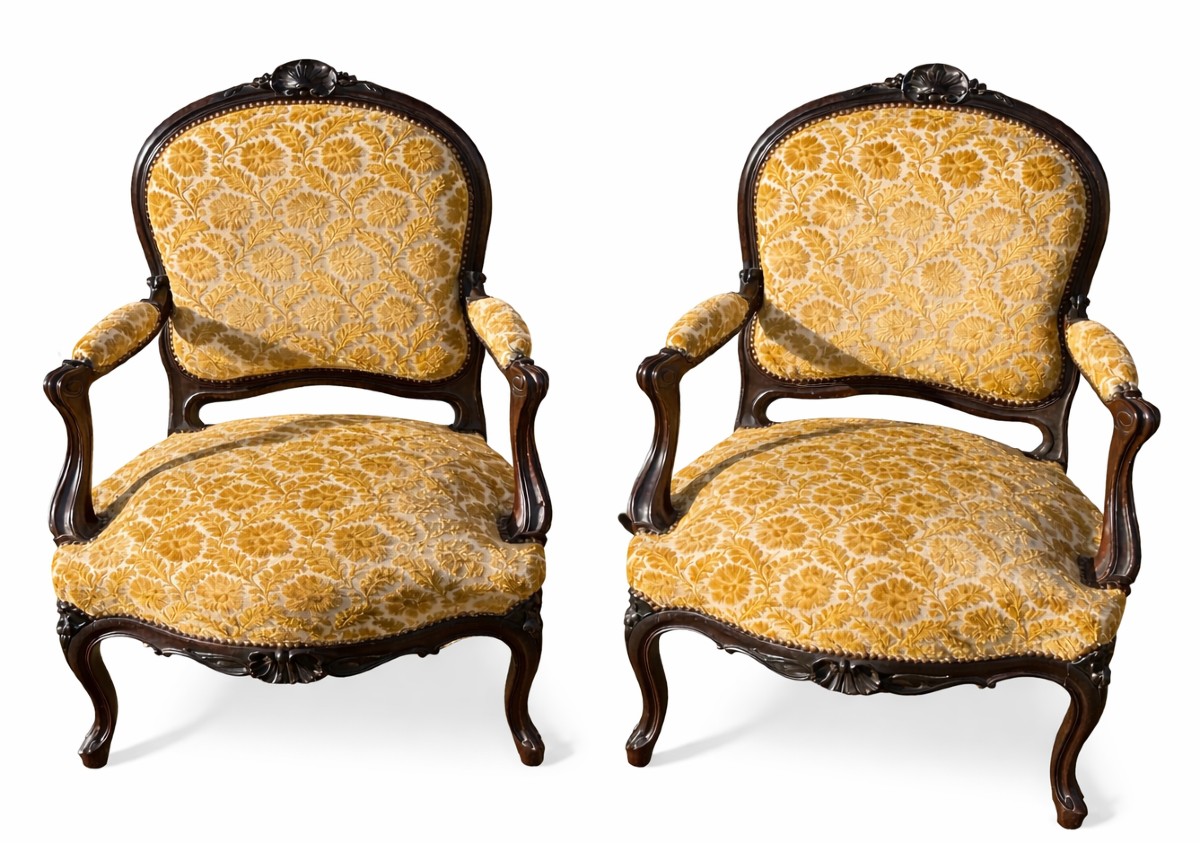 Paire de fauteuils à la Reine en palissandre de Rio massif – Époque Napoléon III –