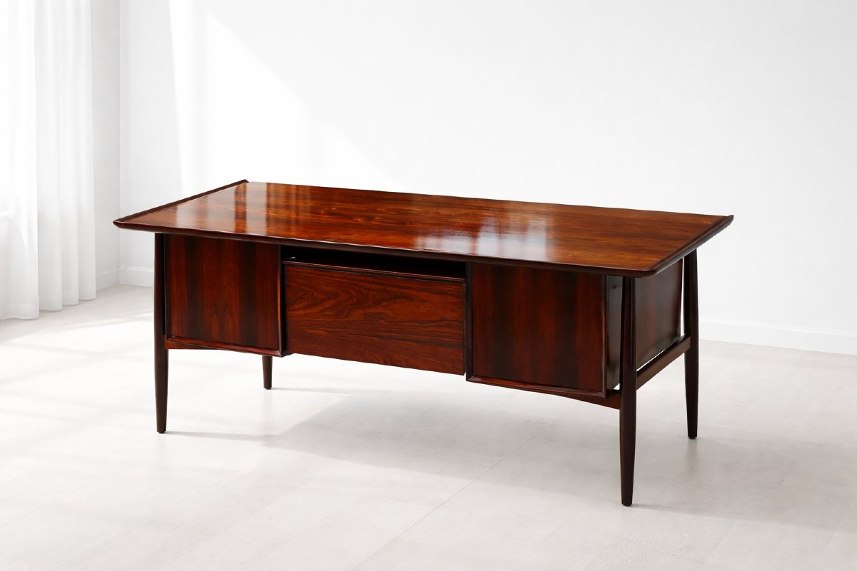 Danish Rosewood Flat Desk Attributed To Arne Vodder - Denmark, Circa 1960-photo-4