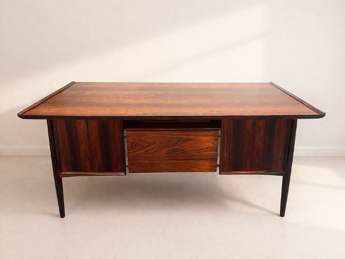 Danish Rosewood Flat Desk Attributed To Arne Vodder - Denmark, Circa 1960-photo-1