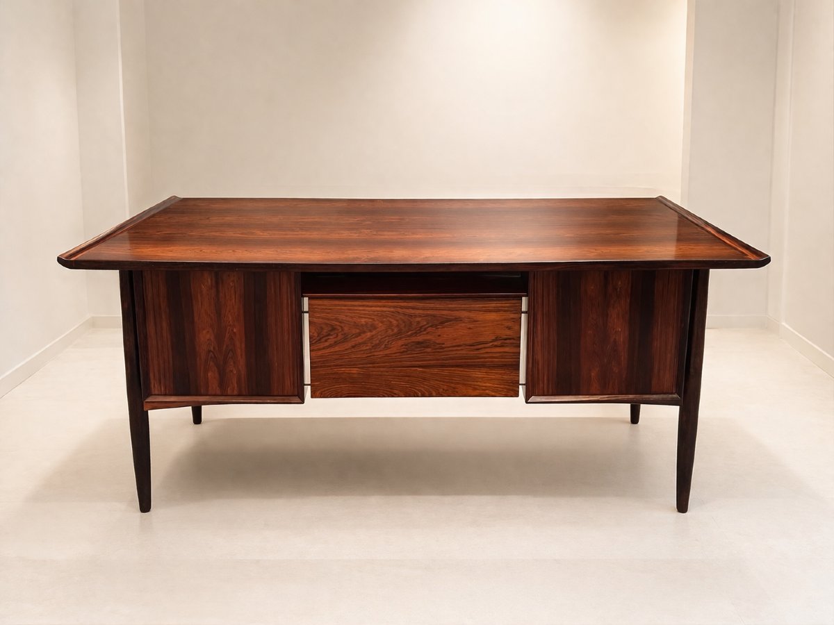 Danish Rosewood Flat Desk Attributed To Arne Vodder - Denmark, Circa 1960-photo-5