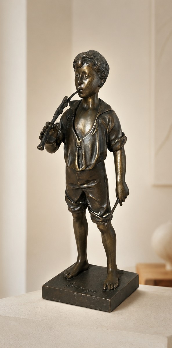Le Charmeur De Lézard Bronze Signed Adolphe Jean Lavergne