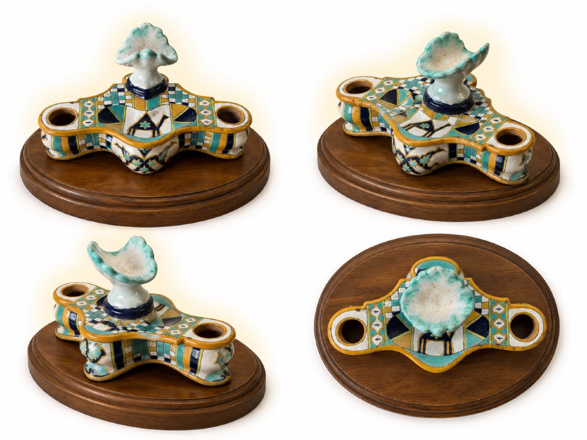 Polychrome Ceramic Inkwell From The Tissier Factory In Nabeul-photo-2